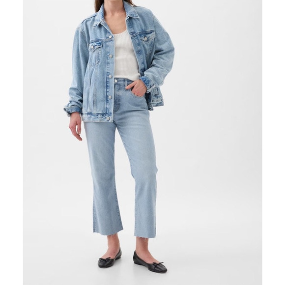 New Gap Womans 32 14 Tall Kick Fit High Rise Crop Blue Raw Hem Stretch NWT - Picture 1 of 9